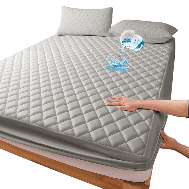 OKG Fitted Mattress Protector, Waterproof Quilted Deep Pocket, Gray ...