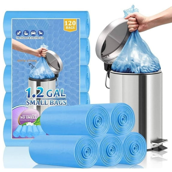 OKKEAI 1.2 Gallon Trash Bags Bathroom Garbage Bags,5 Liter 120 Count,Blue