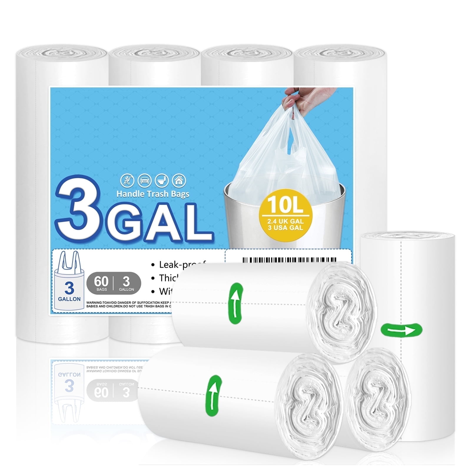OKKEAI Kit di sacchetti per la spazzatura da 50 l, resistenti e alti, 20 sacchetti in plastica bianca con manico a coulisse, adatti per bidoni da 40-60 litri