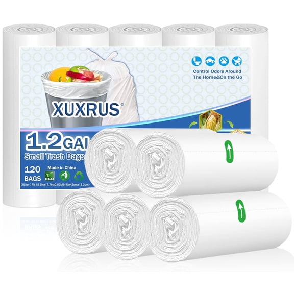 OKKEAI 5-Liter Star Seal Bottom Trash Bin Bags, White Wastebasket Liners for Bathroom, Home, Office, 120 Count