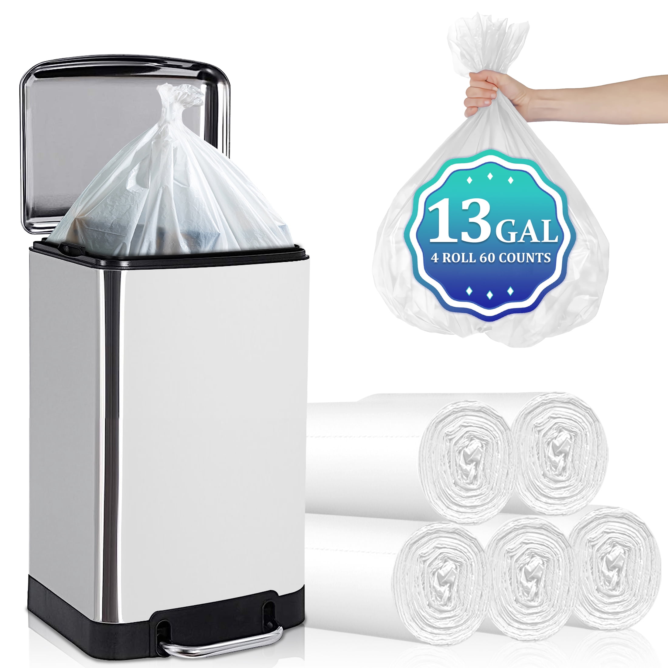 OKKEAI 50L Large/13 Gallon Garbage Bag for Kitchen,Home,60 per Pack ...