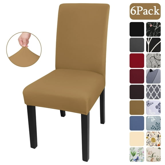 OKKEEY Camel Dining Chair Covers Set of 6 - Stretch Parson Slipcovers with Thick Soft Spandex Fabric, Washable for Dining Room