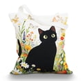 thumbnail image 1 of OKKEEY Canvas Tote Bag for Women, Cute Small Black Cat with Flowers Print, Lightweight & Sturdy Canvas Shopper with Inner Pocket, 1 of 10