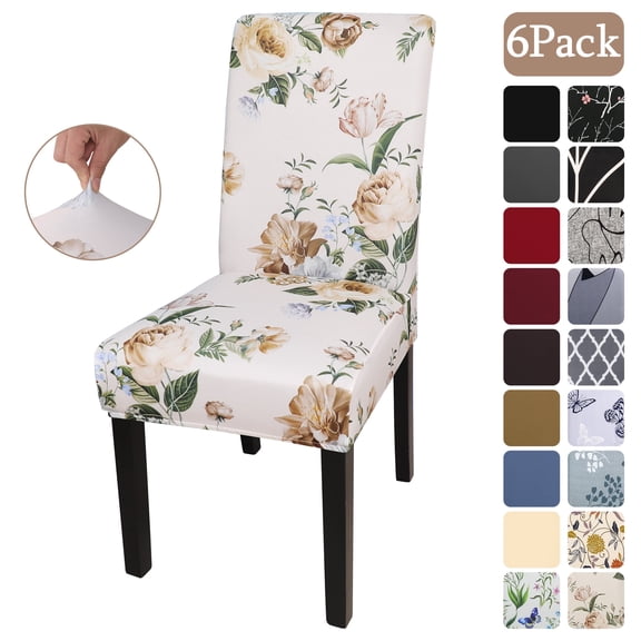 OKKEEY Floral Print Stretch Chair Covers 6 pack - Elastic, Washable & Wrinkle-Resistant Chair Seat Protector for Dining Room, Parties, Weddings