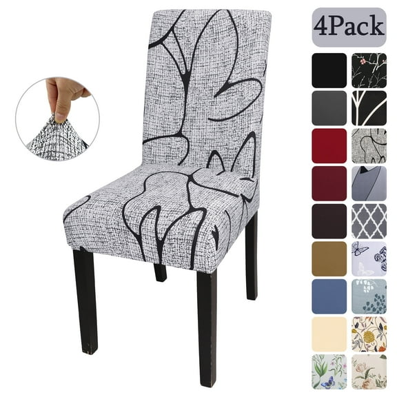 OKKEEY Gray Stretchy Parson Chair Slipcovers Set of 4 - Universal Fit Soft Polyester Seat Covers & Protectors for Dining Room, Party