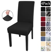 OKKEEY Kitchen Chair Covers Set of 4, Stretch Spandex Parsons Slipcovers for Dining Room, Washable Anti-dust Seat Covers for Wedding, Party (Black)