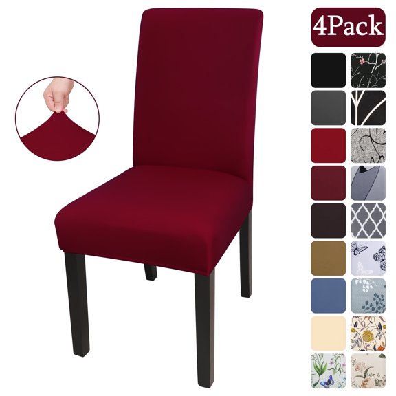 OKKEEY Solid Color Stretch Chair Covers - 4 pack Elastic Slipcovers for Dining Room Party Hotel Wedding Ceremony, Washable & Wrinkle-Resistant