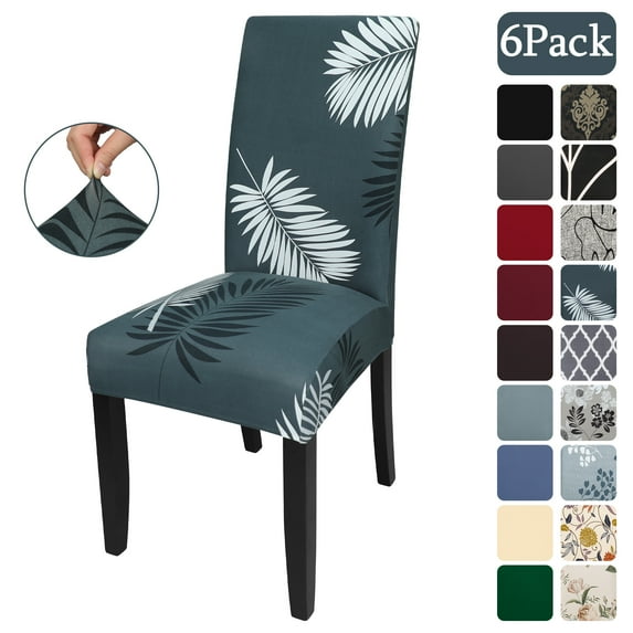 OKKEEY Universal Elastic Office & Dining Chair Cover, Fits Most Chairs, Black Feather, Easy to Install and Clean, 6 Pack
