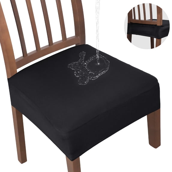 OKKEEY Waterproof Chair Seat Covers with Velcro Closure, 2Pcs Stretch Slipcovers for Dining Chairs, Removable Seat Cushion Protectors for Kitchen Chairs, Black