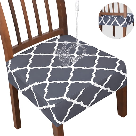 OKKEEY Waterproof Chair Seat Covers with Velcro Closure, 2Pcs Stretch Slipcovers for Dining Chairs, Removable Seat Cushion Protectors for Kitchen Chairs, Gray Stripe