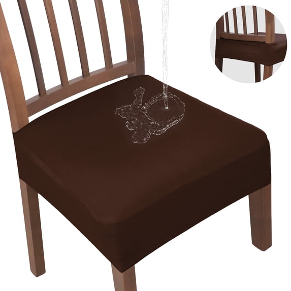 OKKEEY Waterproof Chair Seat Covers with Velcro Closure, 6Pcs Stretch Slipcovers for Dining Chairs, Removable Seat Cushion Protectors for Kitchen Chairs, Chocolate