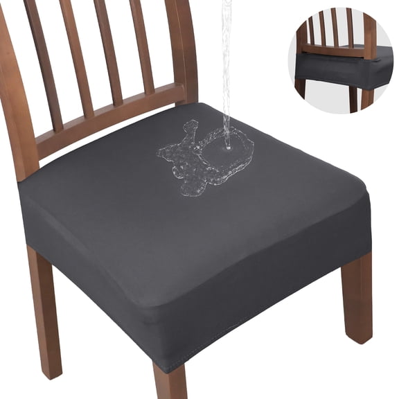 OKKEEY Waterproof Chair Seat Covers with Velcro Closure, 6Pcs Stretch Slipcovers for Dining Chairs, Removable Seat Cushion Protectors for Kitchen Chairs, Dark Gray