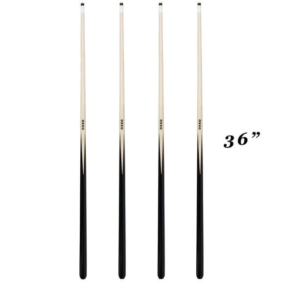 OKKO 1-Piece Pool Billiard House Bar Short Cue Sticks 36”, Screw-On Tip, Pack of 4 (~10-11 oz)