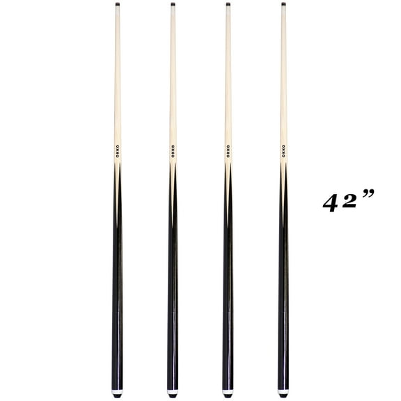 OKKO 1-Piece Pool Billiard House Bar Short Cue Sticks 42”, Screw-On Tip, Pack of 4 (~15-16 oz)