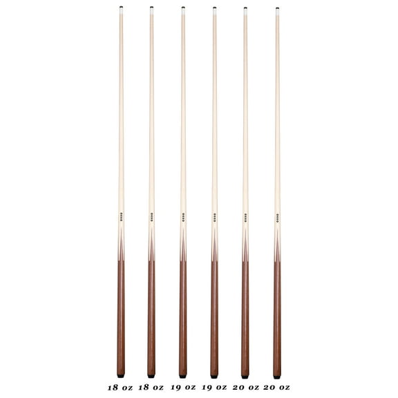 OKKO 1 pc Commercial Pool Billiard Maple Cue Sticks 57, Glue-On Tip, Pack of 6 (18/19/20 oz)