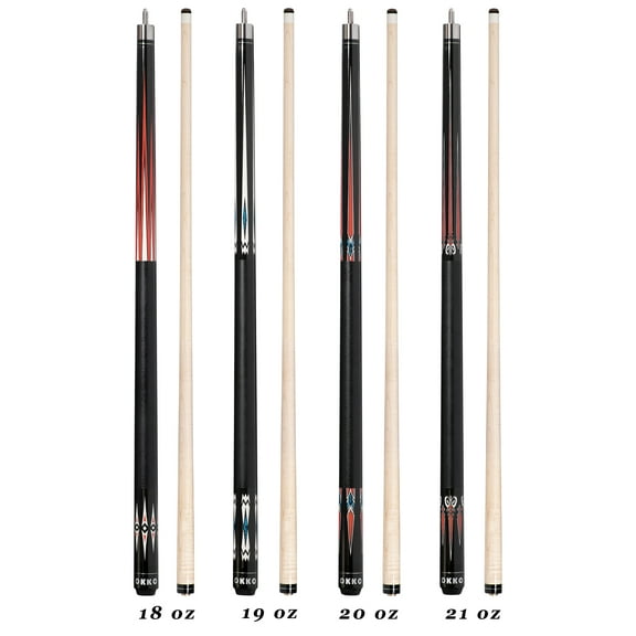 OKKO Pool Billiard Cue Sticks 58, 13 mm Tip, w/Canadian Maple Shaft, Pack of 4 (18/19/20/21 oz)