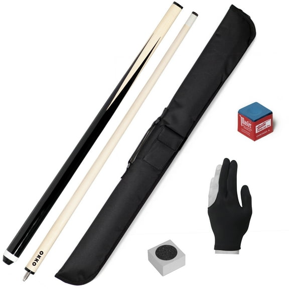 OKKO Pool Billiard House Bar Cue Stick 57”, Glue-On 13 mm Tip, No Wrap + OKKO Soft Case & Accessories (~19-20 oz)