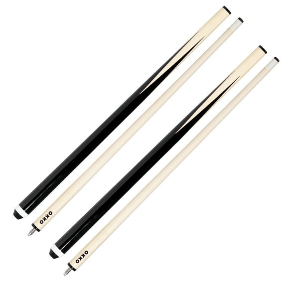 OKKO Pool Billiard House Bar Short Cue Sticks 48”, Glue-On 13 mm Tip, No Wrap, Pack of 2 (~14-15 oz)