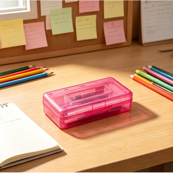 OKKVV 2 Pack Pencil Box, Crayon Box Clear, Hard Pencil Case, Plastic Pencil Box, Colored Marker Sticker Box Lock Stationery Organizer for Artist Student Classroom Office 7.99×4.8×2.32 in Red