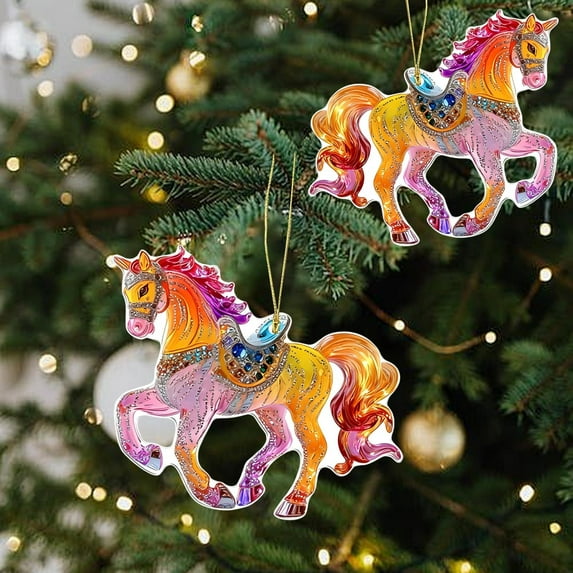 OKKVV 2D Christmas Hanging Ornaments Purple Pink White Multicolor Acrylic Christmas Tree Car Decorations Holiday Wall Pendant Home Gift(Multicolor)