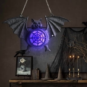 OKKVV Bat Lights Halloween Lantern Easy Hanging Creepy Bat Light Outdoor LED Bat Figurine Decor Light up Wall Lamps Party, Bat Lights Halloween 6.69 in x 3.54 in