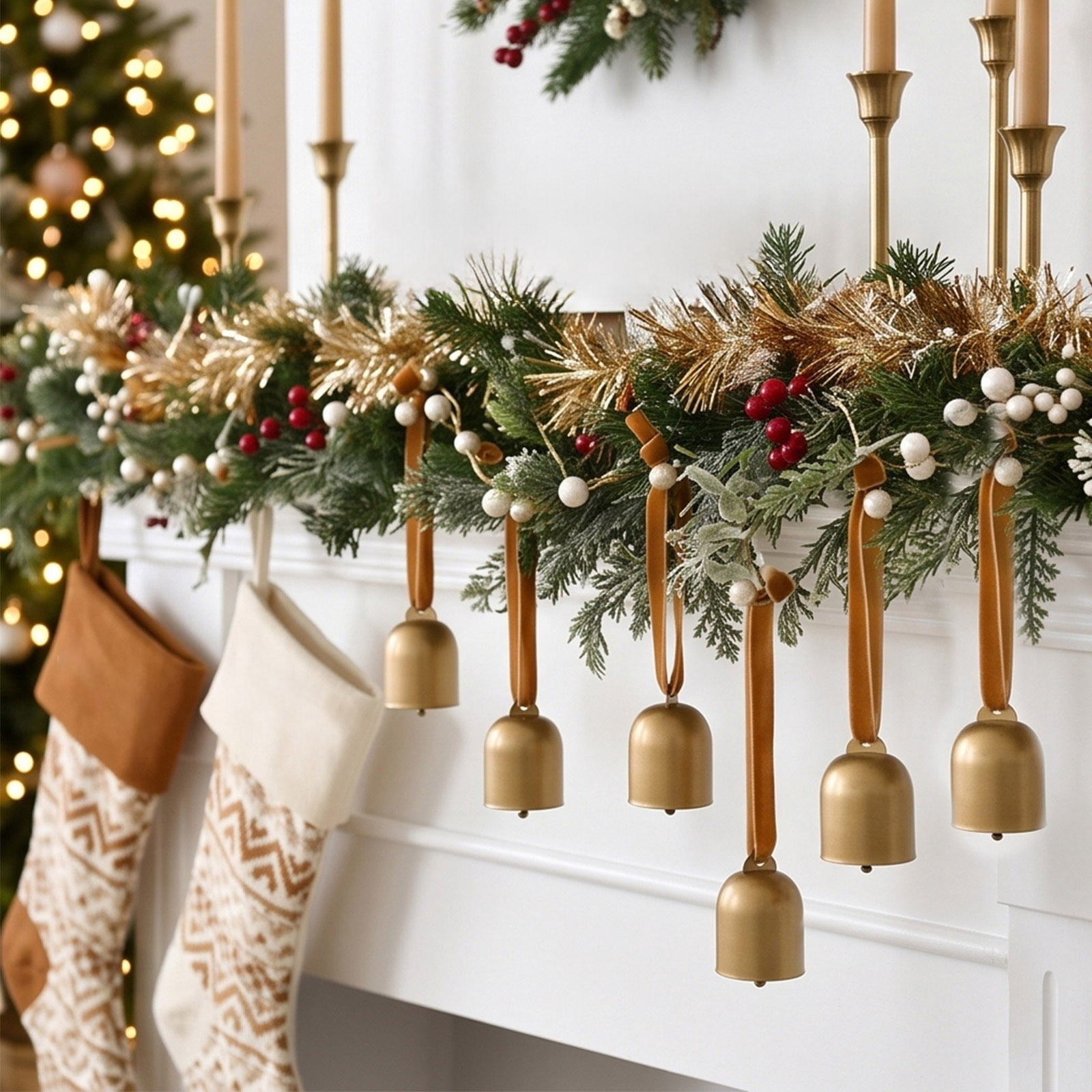 OKKVV Christmas 6‑Pack Metal Bell Ornaments, Gold Hanging Bells With ...