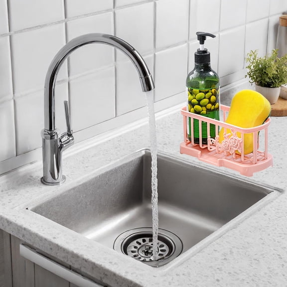 OKKVV Compact Kitchen Sink Sponge Stand Rack, Multi-Functional Drainage Organizer, Stylish Countertop Storage for Bathroom and Kitchen Sponges, Soap, and Cloths(Red)