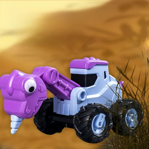 OKKVV Dinosaur Engineering Vehicle Educational Toy – Press & Go Excavator Construction Car for Boys Kids Preschool Gift Birthday Learning Toy(Purple)