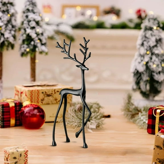 OKKVV European-Style Imitation Metal Deer Statue, Antique Finish Weatherproof Decorative Deer for Entryway, Porch, Garden, Indoor or Outdoor Christmas Display, Elegant Focal Piece(B)