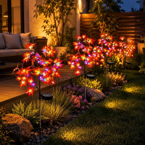 OKKVV Fall Solar Lights Outdoor Decorative with 20LED Pumpkin Maple Trees Fall Decor, Solar Stake Lights for Yard Pathway Garden Lawn Patio Halloween Thanksgiving Decorations 29.52in Total Height