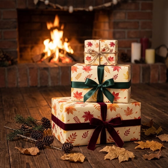 OKKVV Fall Wrapping Paper Fall Thanksgiving Maple Leaf Harvest Wrapping Paper Glossy Gift Wrap Sheet DIY Holiday Gift Box Packaging Decor for Party Craft Home Gift Packing 27.56in Wide 19.69in Tall