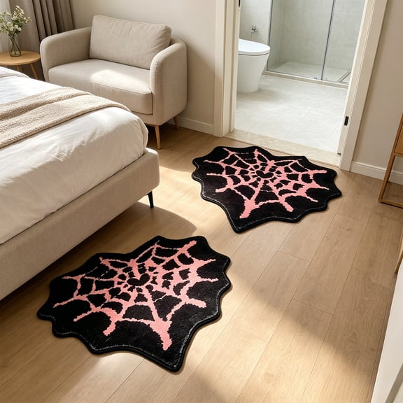 OKKVV Halloween Heart Spider Web Shaped Plush mat Wear Resistant Absorbent Non Slip Dust Trapping Decor Floor Rug for Entryway Bedroom Bathroom Spooky Indoor Holiday Home Decor 15.75×23.62 Inch A