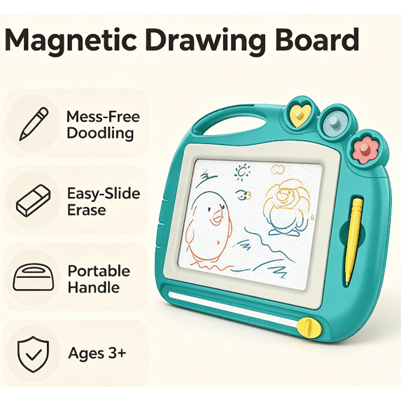 OKKVV Magnetic Drawing Board for 3+Years Old Kids, Erasable Doodle Writing Tablet, Portable Magnet Sketch Pad Toy for Toddlers, for Home Kindergarten Travel Use, 10.8 x 8.4 x 0.7 in Light Green