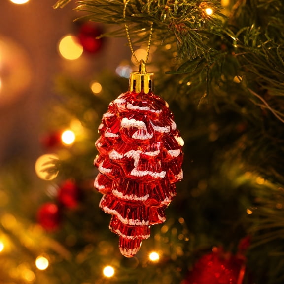 OKKVV Pine Cone Christmas Ornaments Set 5‑Pack, Pinecone‑Shaped Decor Pendants for Xmas Tree, Wreath, Holiday Party Indoor Home Decoration, 2.95 in x 1.77 in Red