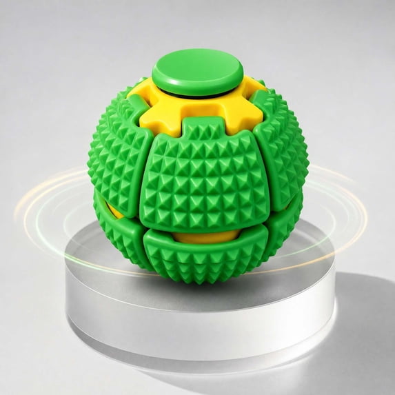 OKKVV Press Rotate Fidget Ball, Multi‑Function Spinning Stress Relief Squeeze Toy, Portable Sensory Anti‑Anxiety Fidget Toy for Kids Adults Home Office Desk, 2.56 in ×2.56 in Green