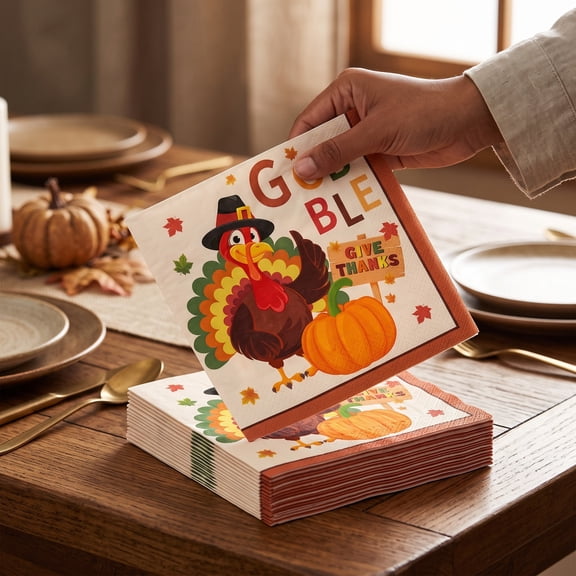 OKKVV Thanksgiving Turkey Printed Disposable Paper Napkins, 20 Pack Fall Decorative Dinner Napkins, Party Table Decor for Home Dining Gathering, 6.5 x 6.5 in