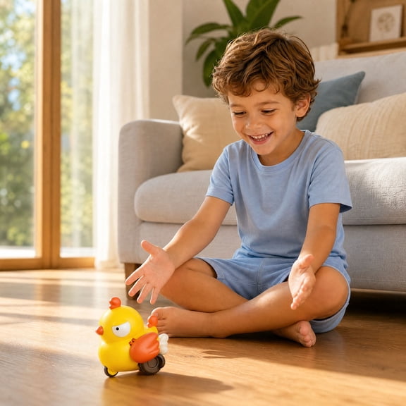 OKKVV Wind-up Chicken Car Toy, Cute Cartoon Clockwork Walking Bird Toy, Safe Early Educational Plaything for Toddlers Indoor Outdoor Play, 3.94 in ×3.15 in ×3.54 in Yellow