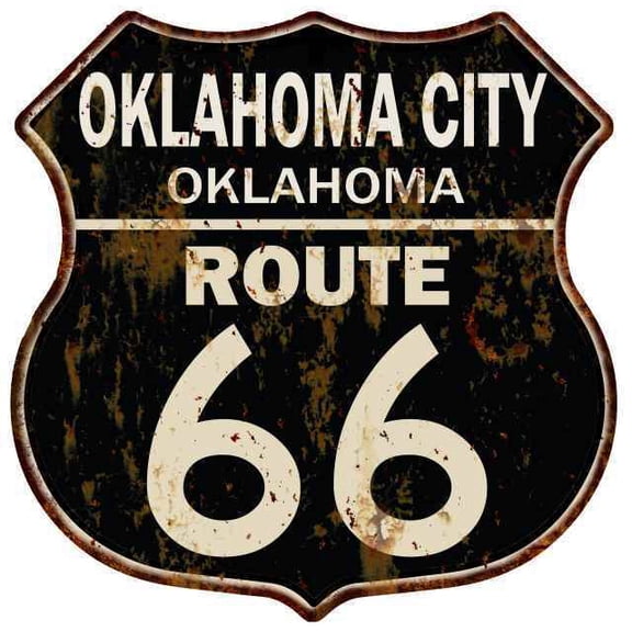 OKLAHOMA CITY, OKLAHOMA Route 66 Shield Metal Sign Man Cave Garage Size: 12"x 12"