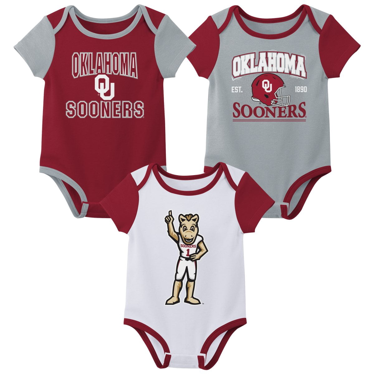 NCAA Oklahoma Sooners Infant & Toddler Onesies, 3-Pack
