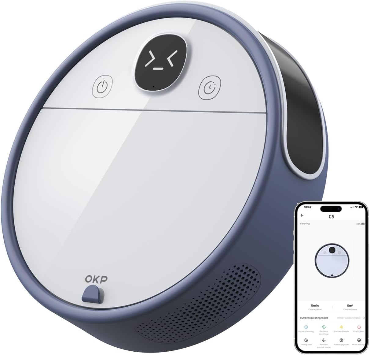 OKP C5 Robot Vacuum Cleaner with RealTime Video Call, 6800Pa Powerful Suction, TangleFree, 220