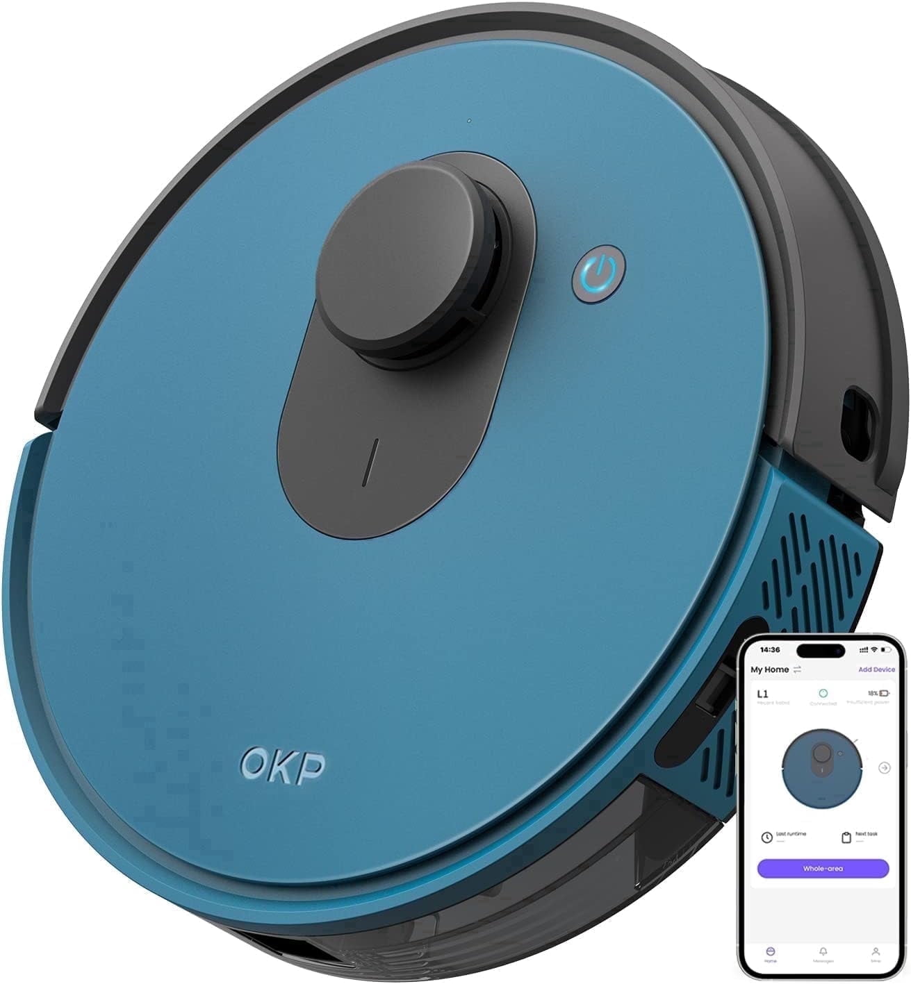 OKP Smart Mapping Robot Vacuum, WiFi/App/Alexa, LIDAR Navigation, Anti Collision and Anti-Fall, Self-Charging, Ideal for Hard Floor, Pet Hair, Carpet