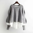 thumbnail image 1 of Oksale Asymmetrical Sweaters for Women Casual Crewneck Sweater Trendy Lantern Sleeve Knitwear Dressy Patchwork Jumper Cozy Soft Warm Tops Gray Free Size, 1 of 3