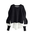 thumbnail image 1 of Oksale Asymmetrical Sweaters for Women Casual Crewneck Sweater Trendy Lantern Sleeve Knitwear Dressy Patchwork Jumper Cozy Soft Warm Tops White Free Size, 1 of 3