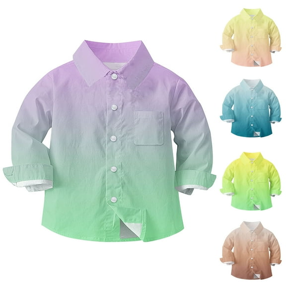 OKSALE Boys Button Down Shirts Size 8 Long Sleeve Shirt Trendy Casual Gradient Tops School Uniform Dress Shirt with Chest Pocket for 6 Months - 8 Years Toddlers Gifts for Boys 5-7