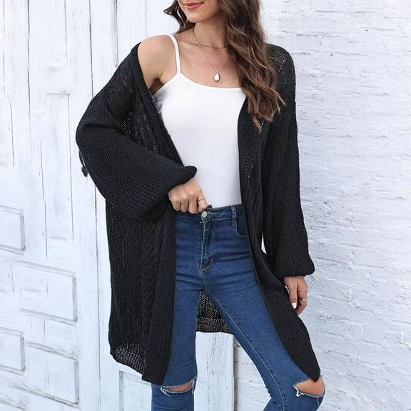 OKSALE Crochet Long Cardigans for Women Casual Sweaters Hollow Out Knit Cardigan Loose Long Sleeve Knitwear Slouchy Open Front Outfits Fasion Tops