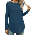 thumbnail image 1 of OKSALE Curved Hem Shirts for Women Casual Round Neck Shirt Cozy Long Sleeve Tee Blouses Solid Color Blouse Lightweight Soft Fall Tops 2025, 1 of 5