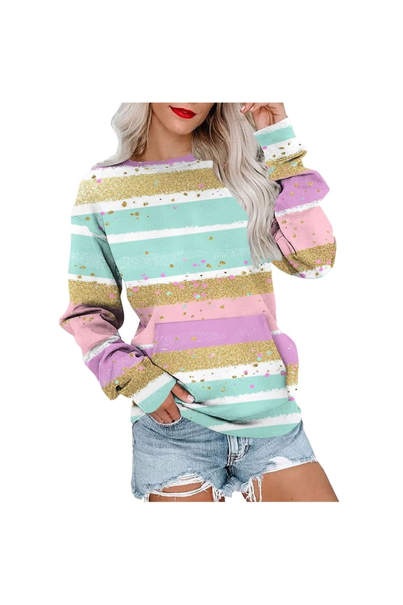 Cute Color Block Sweatshirts for Women Casual Drop Shoulder Crewneck Sweatshirt Cozy Long Sleeve Pullover Fitting Relaxed Tops Shirts