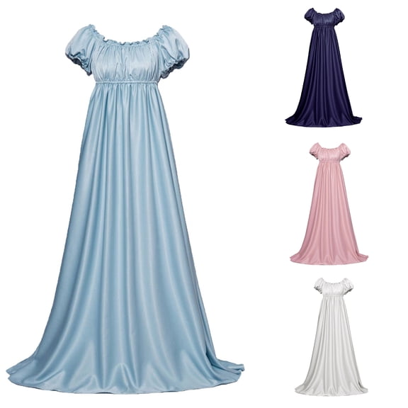 Oksale Empire Waist Gown Dresses for Women Formal Floor Length Evening Dress Elegant Puff Sleeve Gowns Renaissance Medieval Maxi Dresses Off the Shoulder Victorian Dress Light Blue
