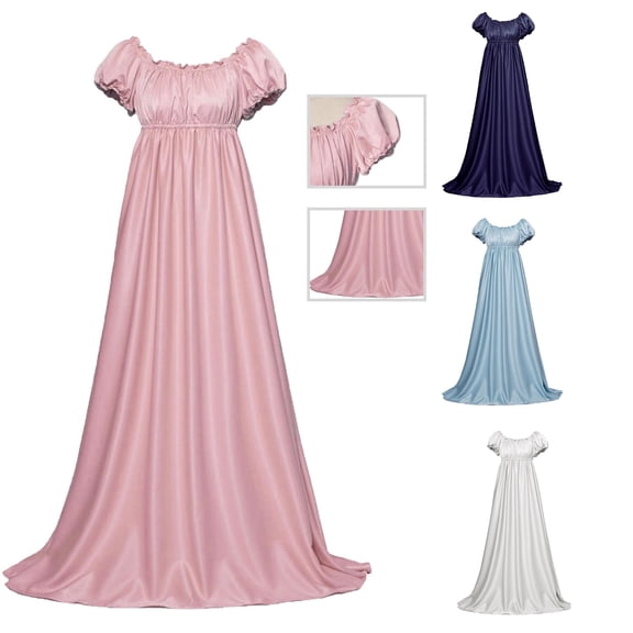 Oksale Empire Waist Gown Dresses for Women Formal Floor Length Evening Dress Elegant Puff Sleeve Gowns Renaissance Medieval Maxi Dresses Off the Shoulder Victorian Dress Pink