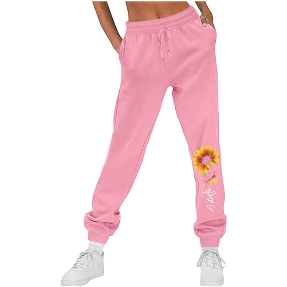 Oksale Funny Sunflower Printed Sweatpants for Women Stretch Drawstring High Waist Joggers Pants with Pockets Cinch Bottom Lounge Pants Warm Fleece Linen Trousers for Fitness Hiking Running 2025